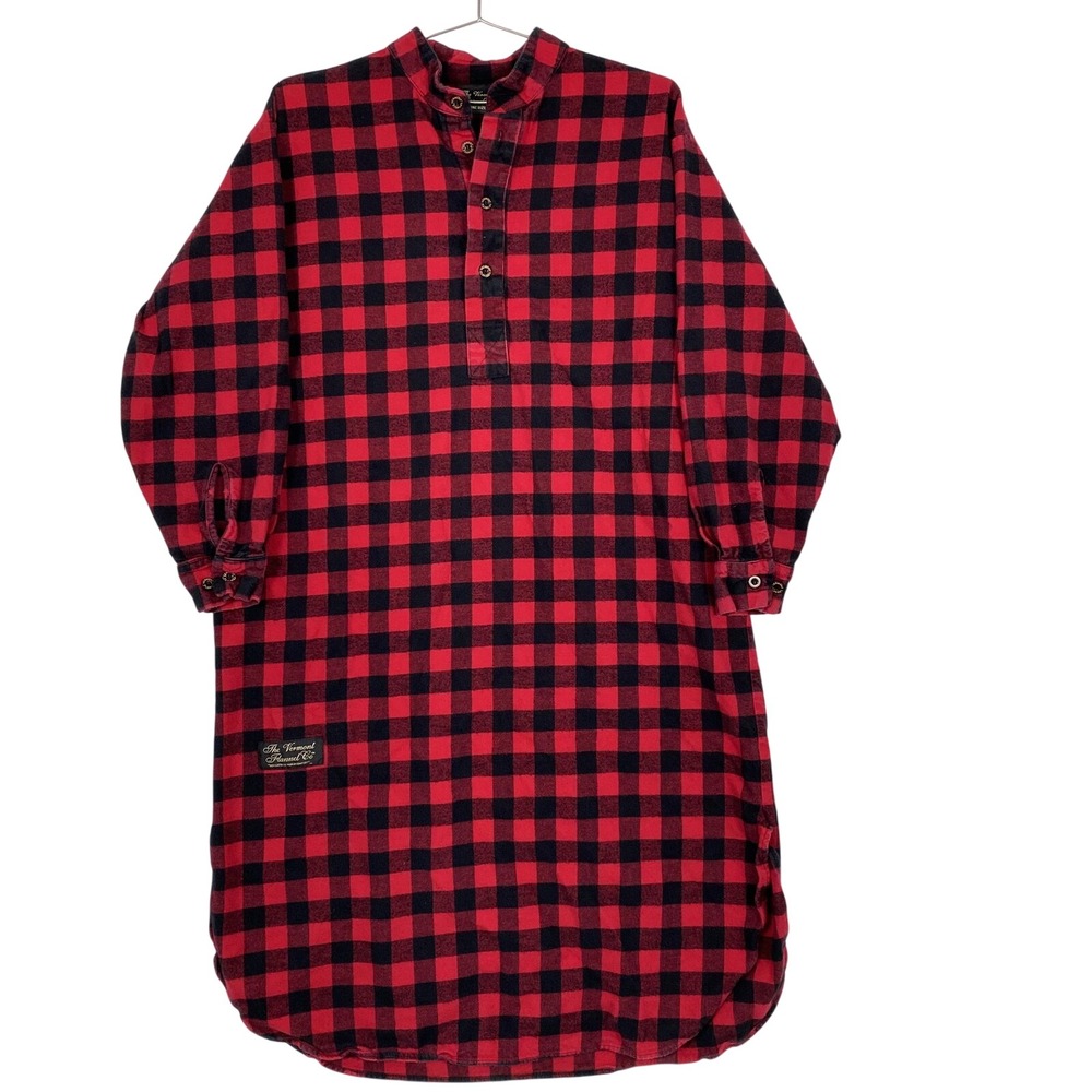 The Vermont Flannel Co Sleepshirt Mens One Size Red Buffalo Plaid USA Nightshirt